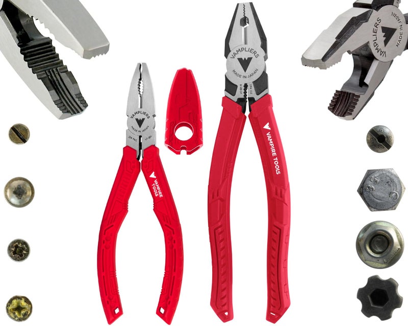 VAMPLIERS 2-PC Stripped Screw Extractor Pliers Set. Made in Japan. 8" Linesman + 6.25" Combination Pliers. High Carbon Steel. - Image 1